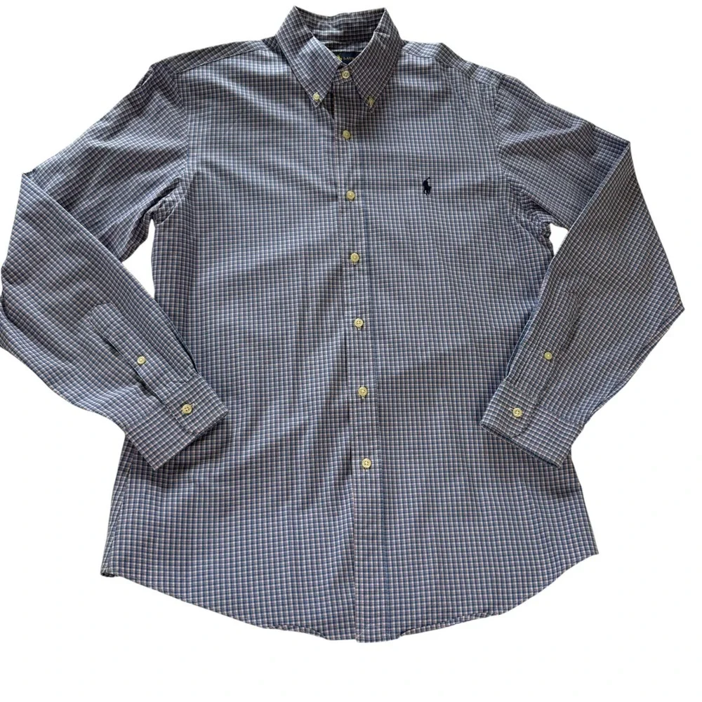 Ralph‎ Lauren Mens Custom Fit Gingham Button Down Shirt Blue Pink Size M